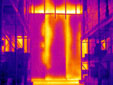 Thermogram showing areas of thermal bridging in a cold storage facility